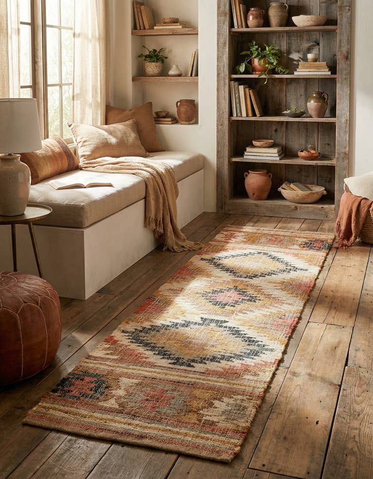 Detail image of 2' x 6' 1 Hand Woven Kilim Jute Runner Rug