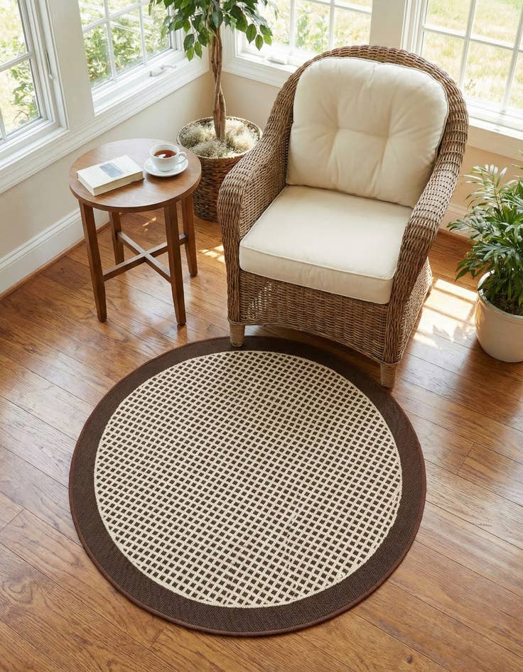 Detail image of 3' x 3'  Washable Border Indoor / Outdoor Round Rug