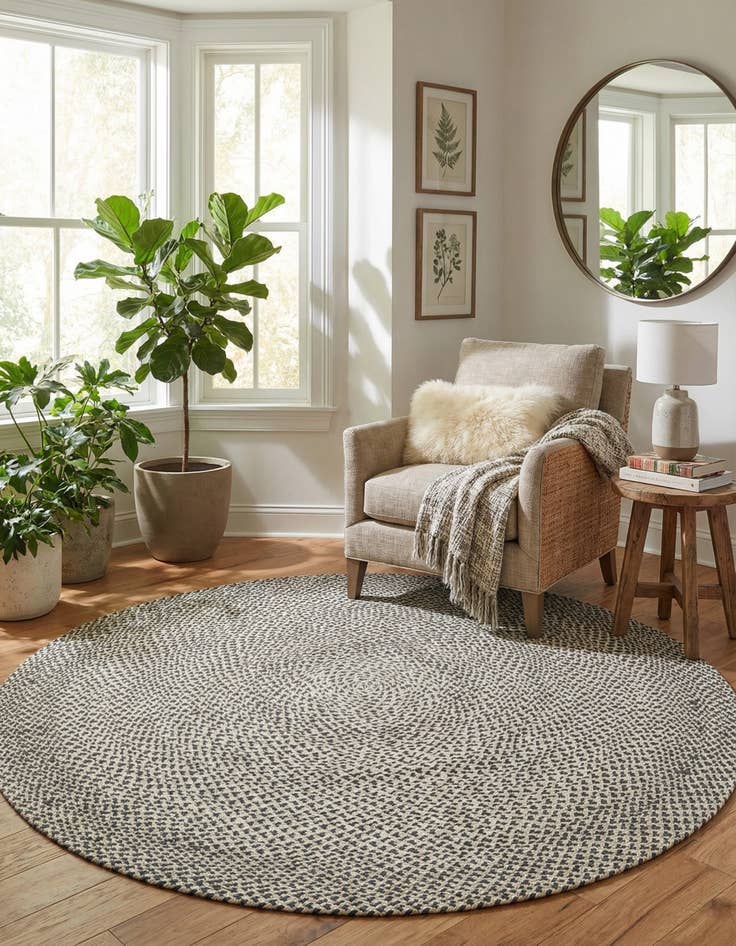 Detail image of 6' 1 x 6' 1  Hand Tweed Braided Jute Round Rug