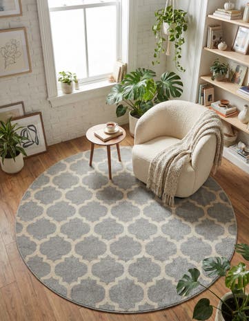 Light Gray Lattice Round Rug