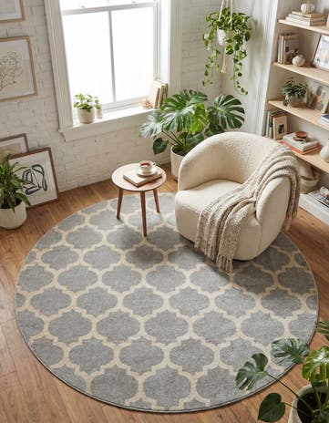 Light Gray Lattice Round Rug