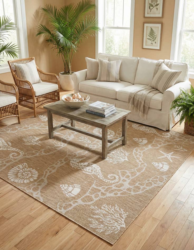 Detail image of 10' x 10'  Washable Coastal Indoor / Outdoor Square Rug