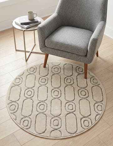 White and Silver Vogue Geo Round Rug