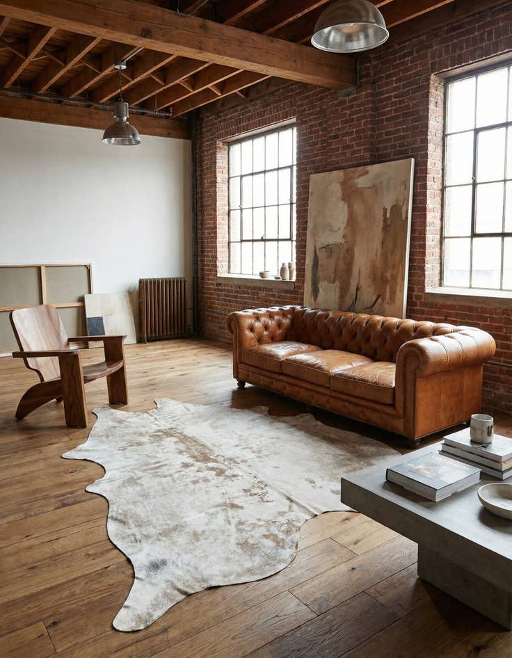 Detail image of 6' 10 x 7' 4 Cowhide Leather Square Rug