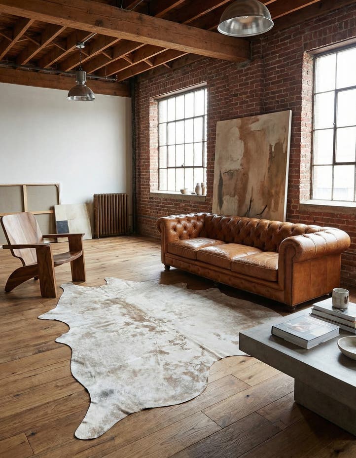 6' 10 x 7' 4 Cowhide Leather Square ...