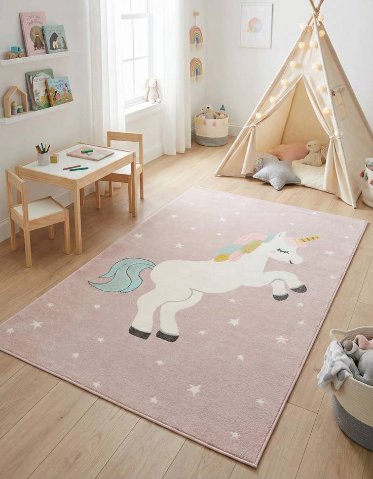 Detail image of 5' 3 x 8' Unicorn Whimsy Kids Rug