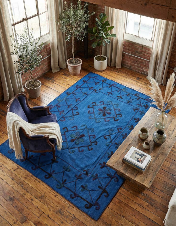 Detail image of 6' x 7' 4 Hand Woven Kilim Suzani Wool Square Rug