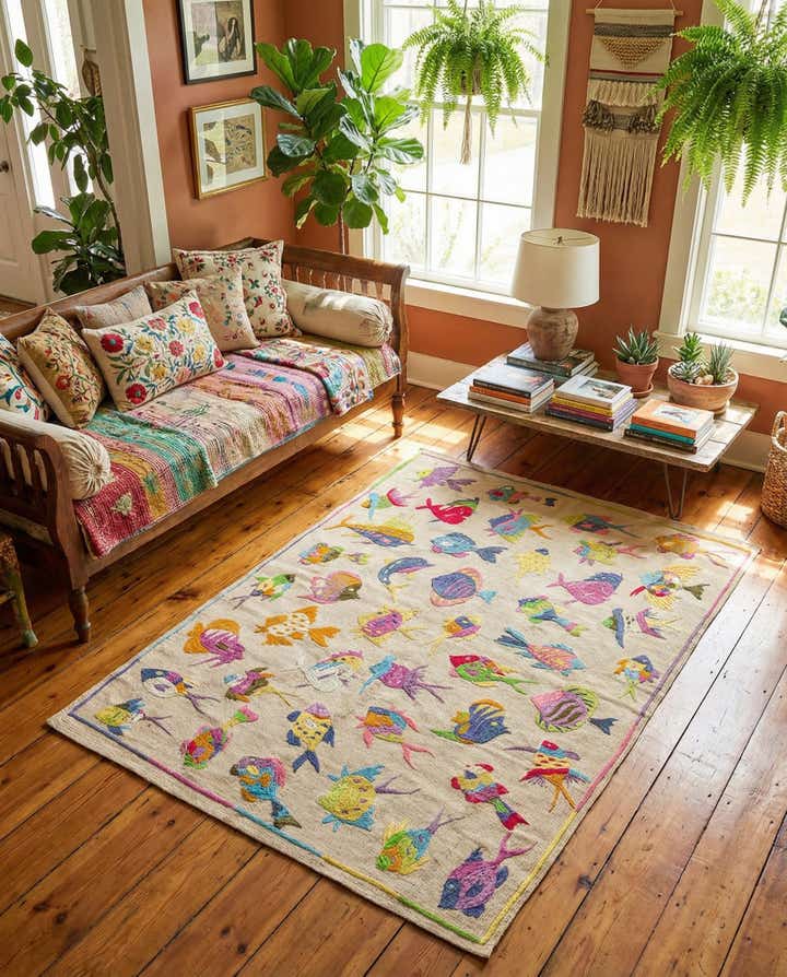 4' x 5' 8 Hand Woven Kilim Suzani Wool Rug