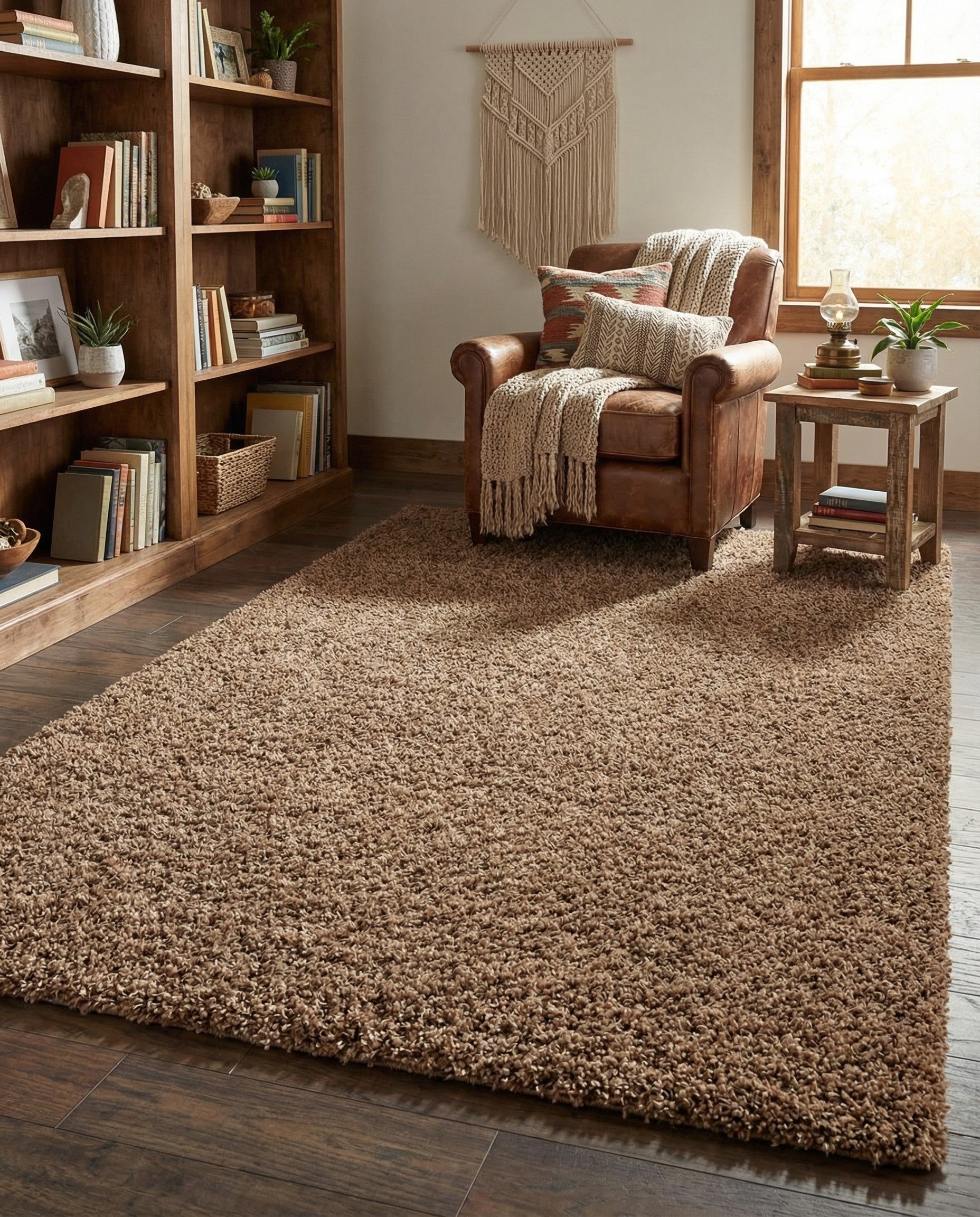 Sandy Brown 5' 3 x 8' Solid Shag Rug | Rugs.com