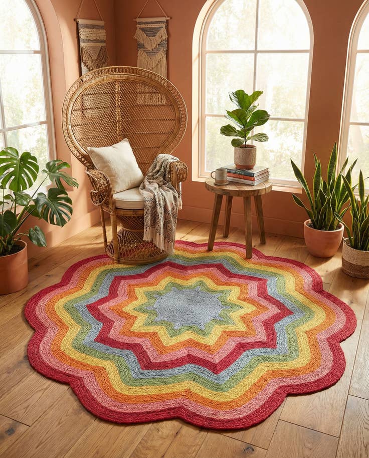 Detail image of 6' 1 x 6' 1 Hand Braided Happy Rugs Jawbreaker Poppy Round