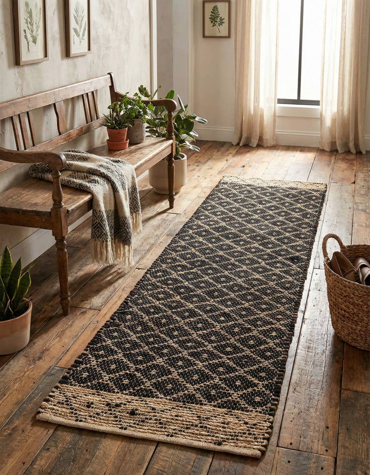 Detail image of 2' 2 x 8'  Hand Woven Chindi Trellis Runner Rug