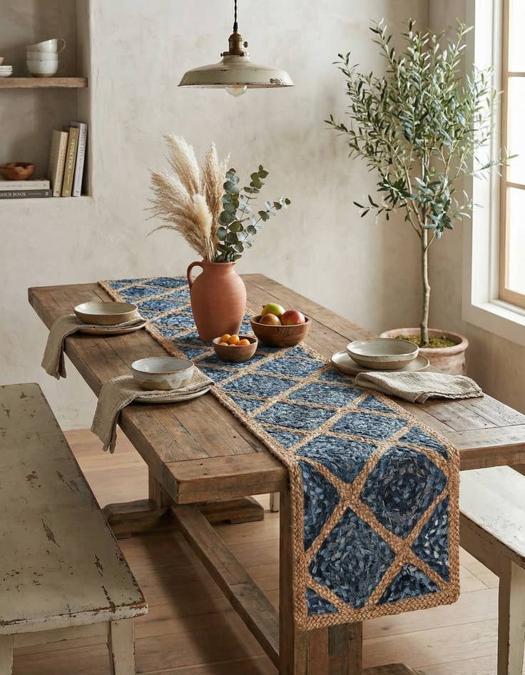 Detail image of 1' 2 x 6' 1  Hand Braided Jute Table Runner Rug