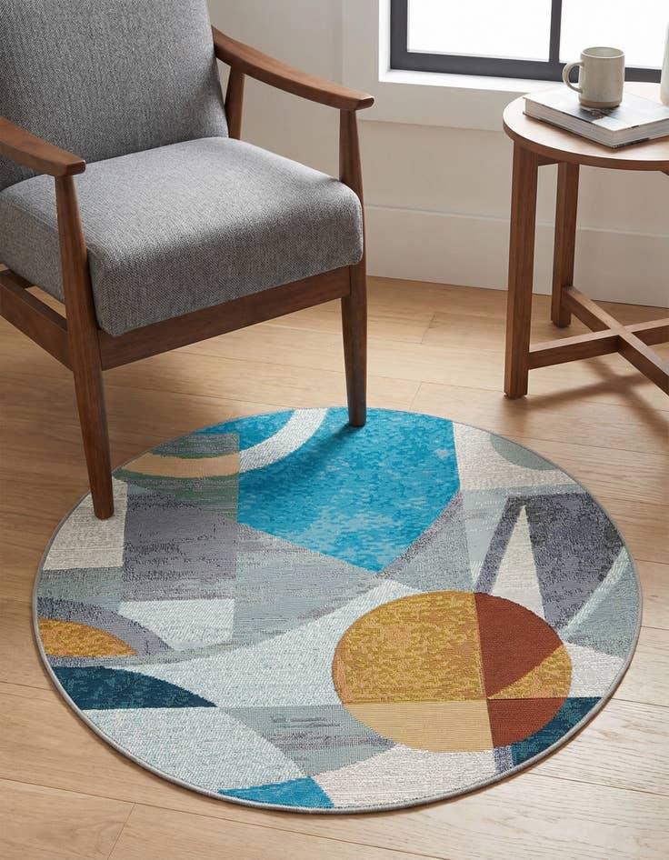 Detail image of 3' 3 x 3' 3 Easy-Clean Modern Indoor / Outdoor Round Rug