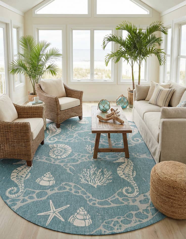 Detail image of 10' x 10'  Washable Coastal Indoor / Outdoor Round Rug
