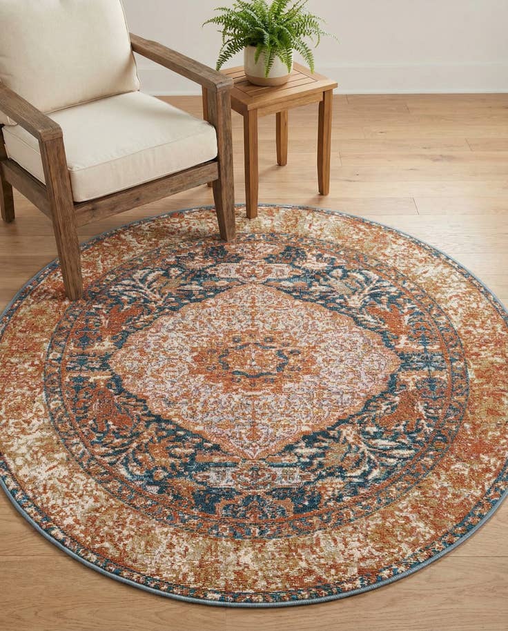 Detail image of 4' x 4' Easy-Clean Traditional Indoor / Outdoor Round Rug