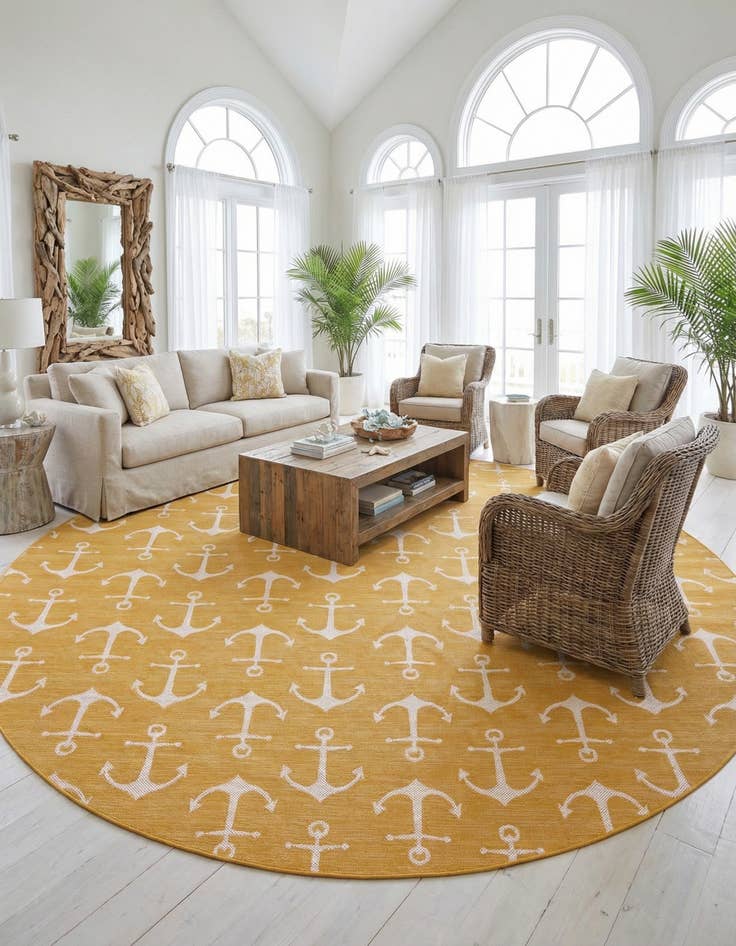 Detail image of 13' x 13'  Washable Coastal Indoor / Outdoor Round Rug