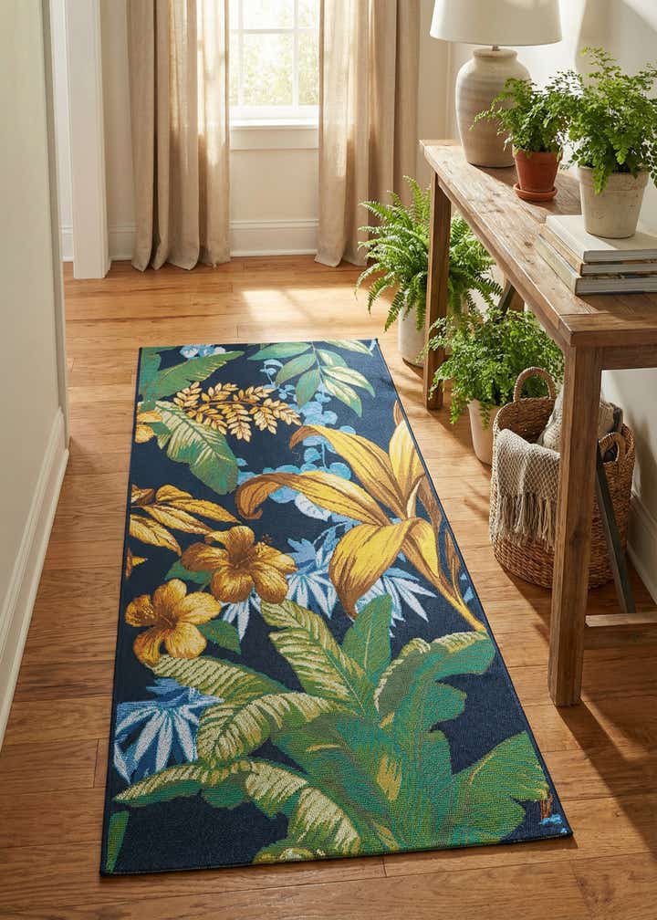 2' 7 x 5' 3 Easy-Clean Botanical Indoor / Outdoor Runner Rug