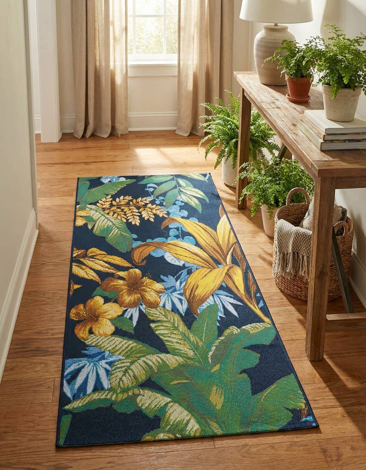Detail image of 2' 7 x 5' 3 Washable Botanical Indoor / Outdoor Runner Rug
