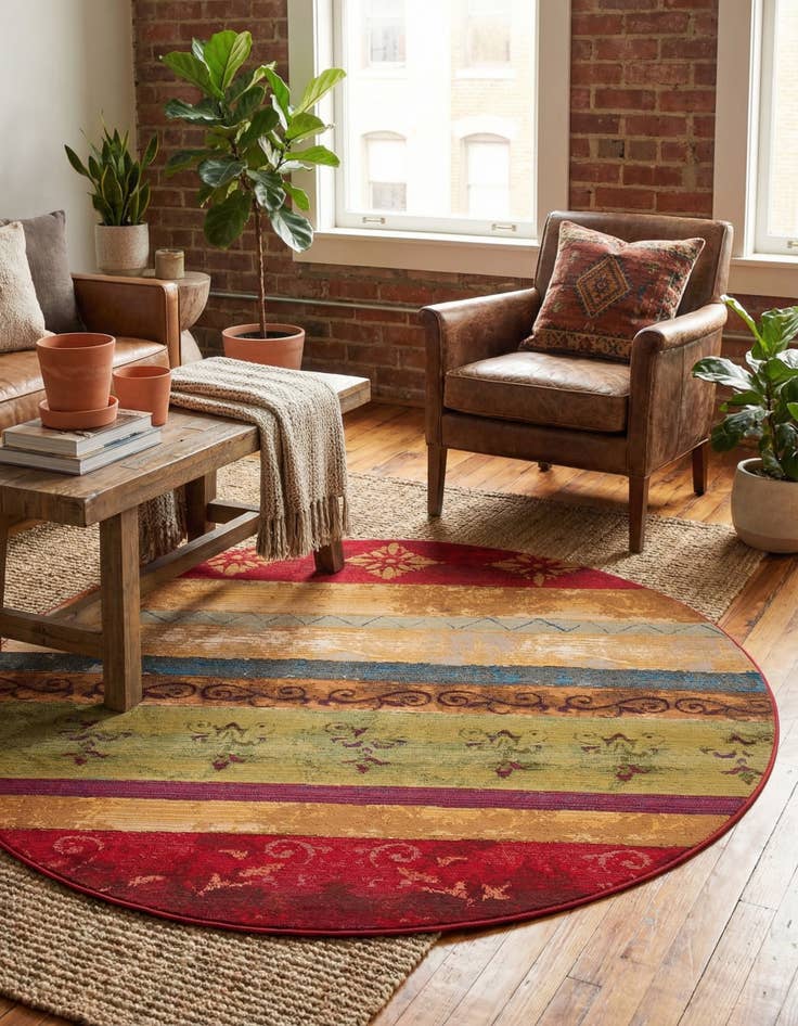 Detail image of 6' x 6' Easy-Clean Modern Indoor / Outdoor Round Rug
