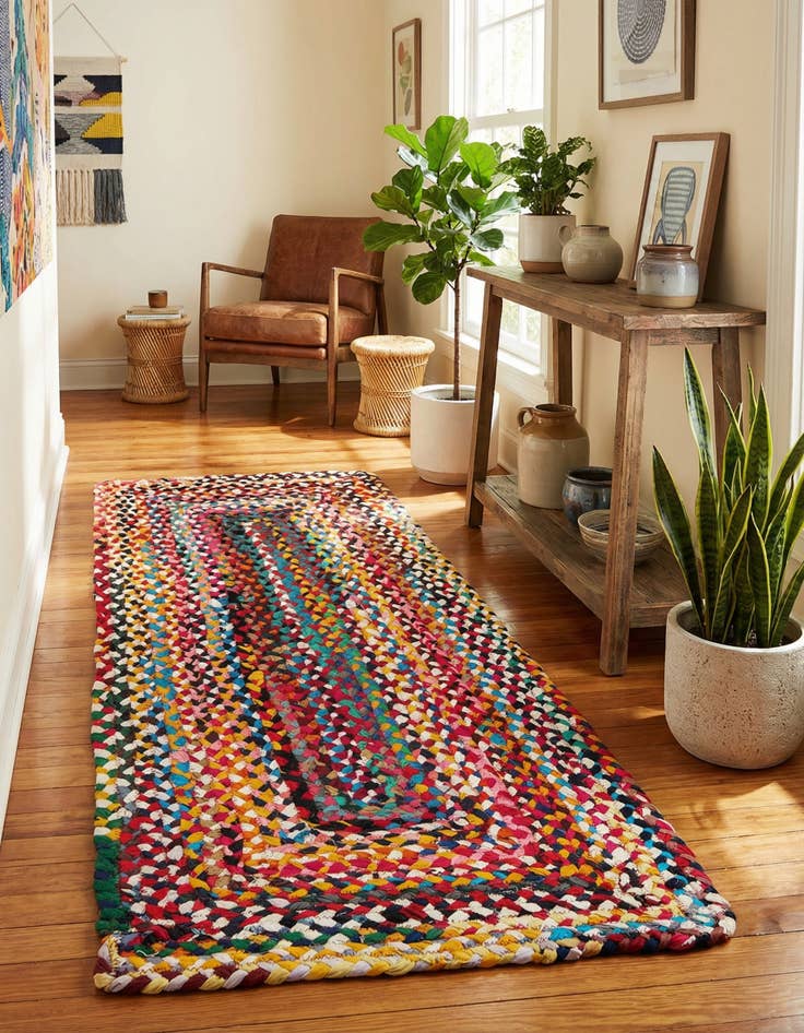 Detail image of 2' x 5' 1 Handmade Braided Chindi Runner Rug