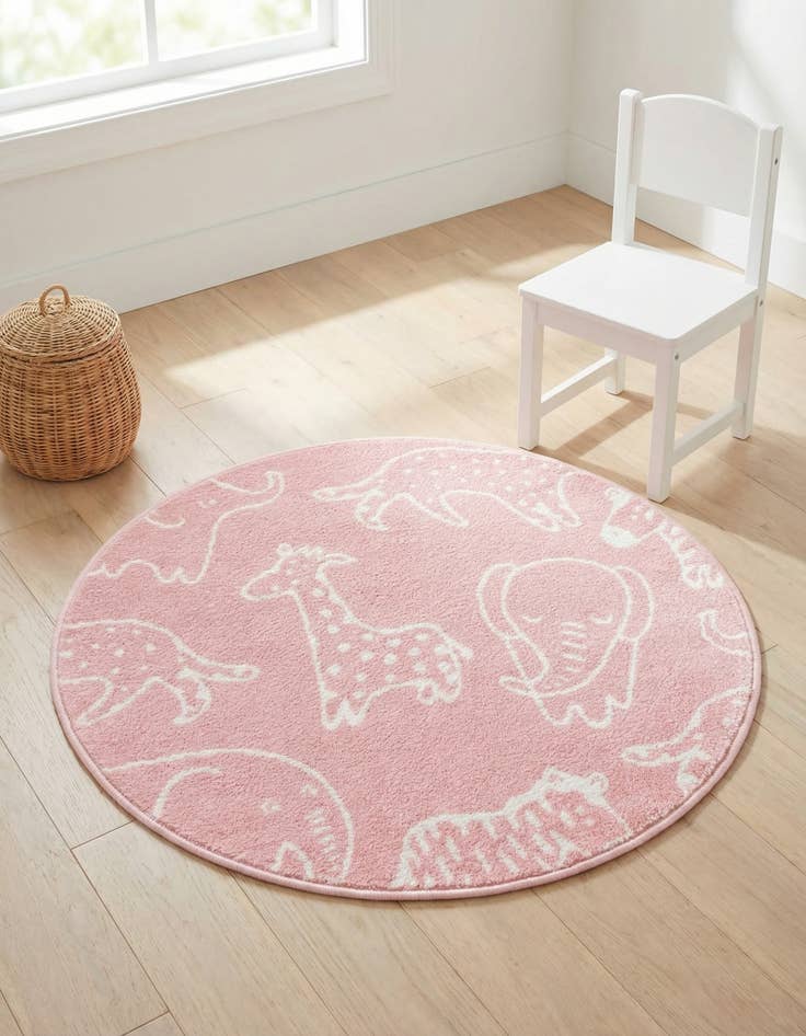 Detail image of 3' 3 x 3' 3 Animals Whimsy Kids Round Rug