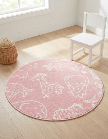 3' 3 x 3' 3 Animals Whimsy Kids Round Rug