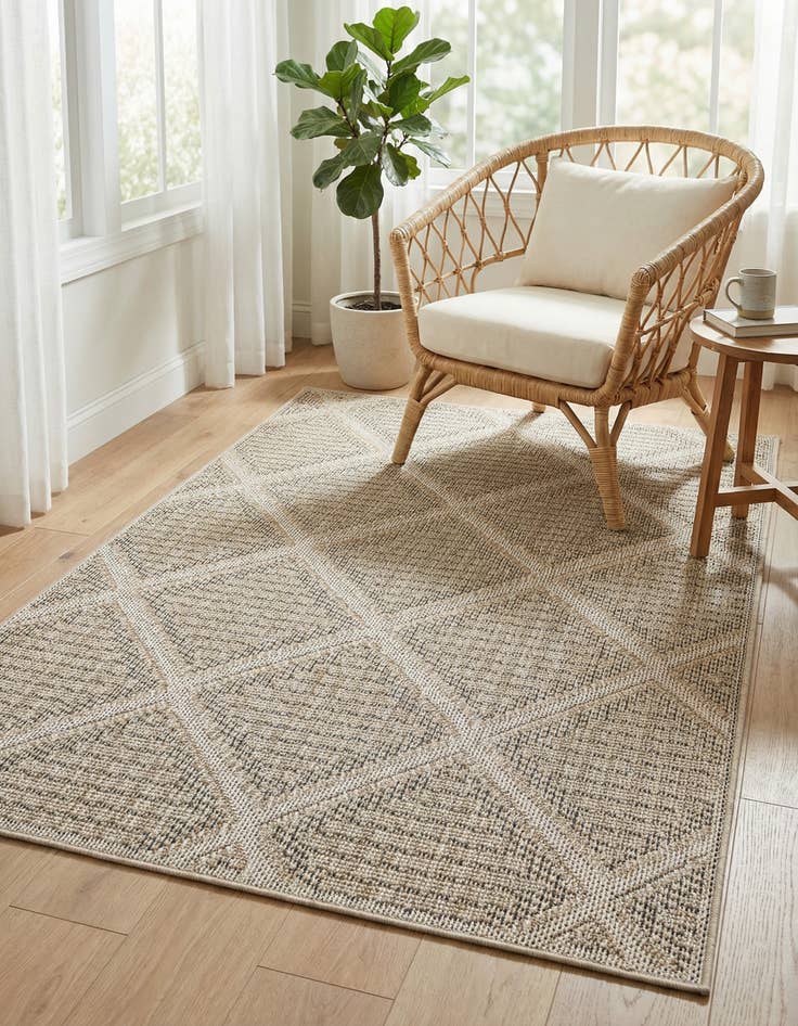 Detail image of 4' 1 x 6' 1  Washable Trellis Indoor / Outdoor Rug