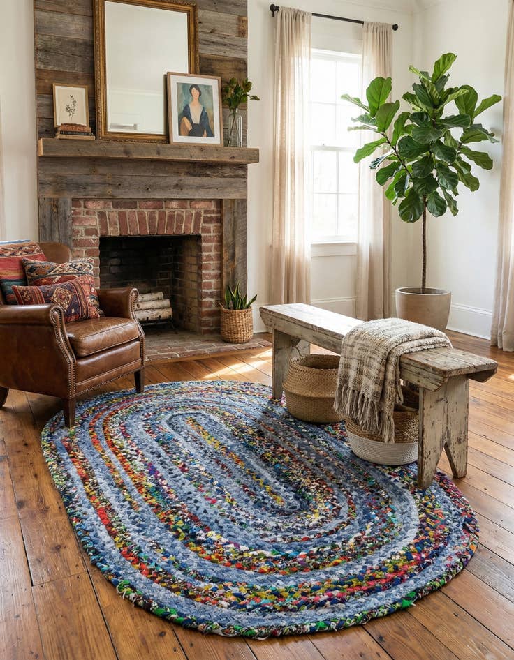 Detail image of 3' 3 x 5' 1  Hand Braided Chindi Oval Rug