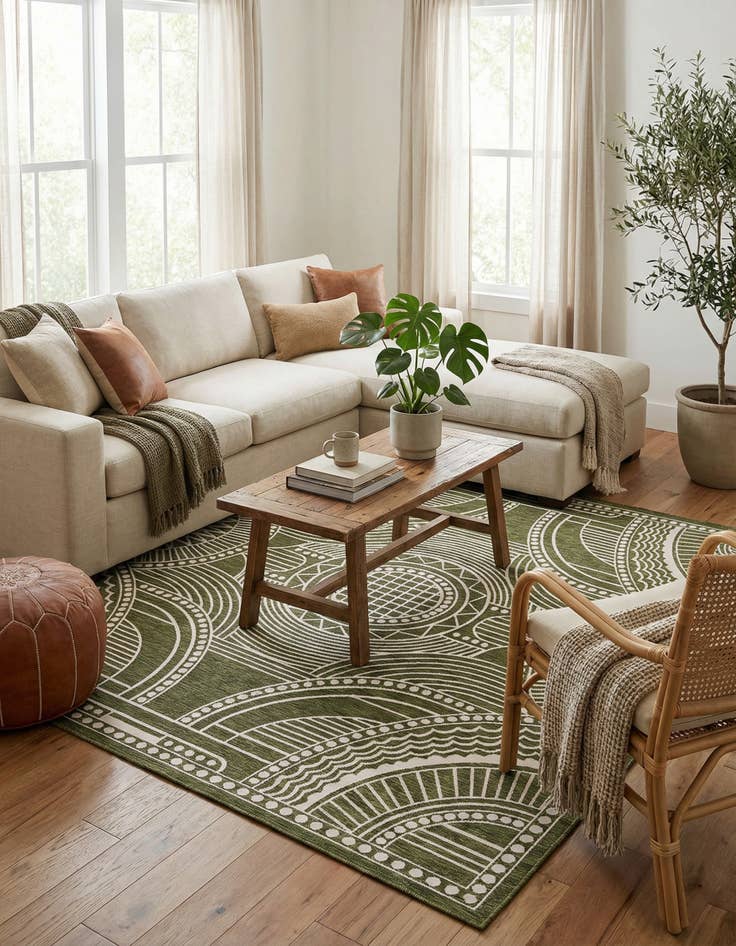 Detail image of 10' x 10' Easy-Clean Traditional Indoor / Outdoor Square Rug
