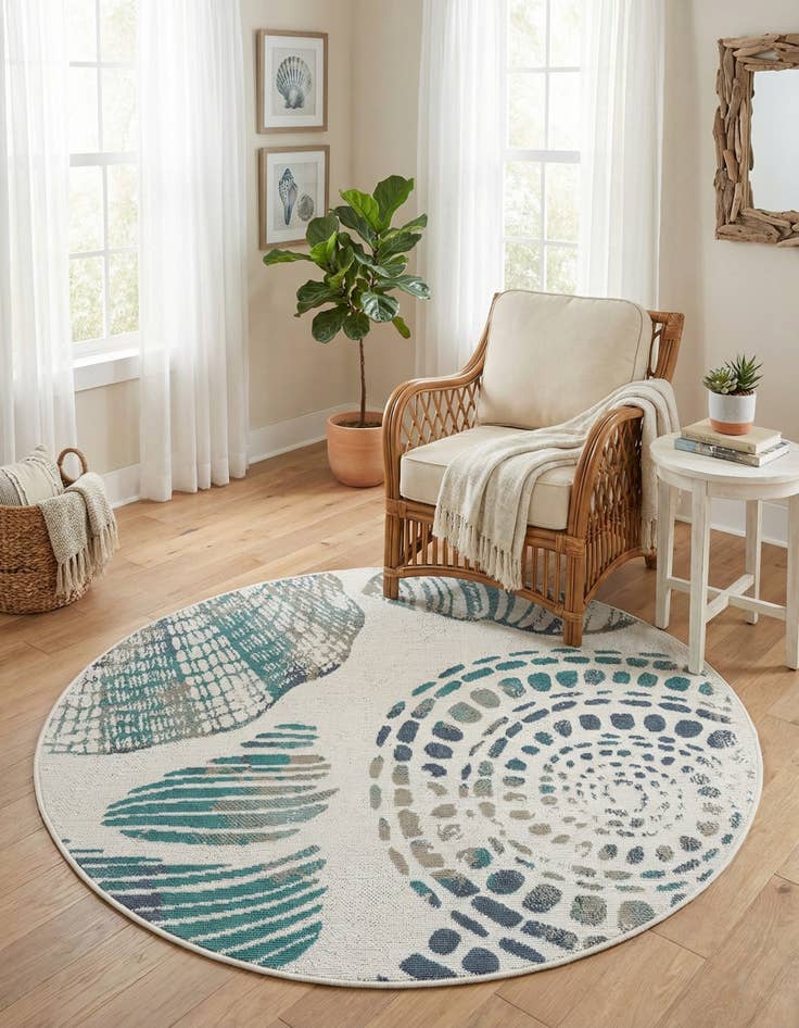 Detail image of 4' x 4' Washable Coastal Indoor / Outdoor Round Rug