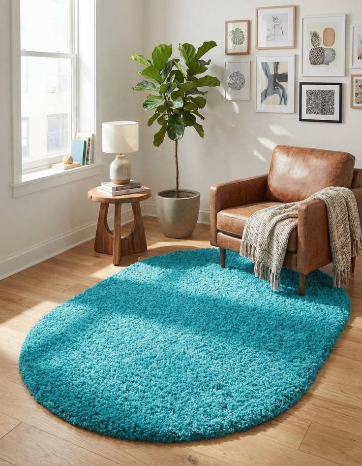 Detail image of 5' 3 x 8' Solid Shag Oval Rug