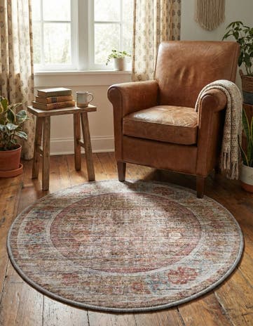3' 3 x 3' 3 Washable Nostalgia Round Rug