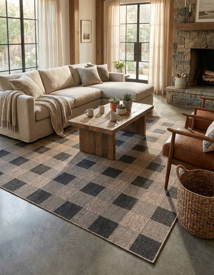 Detail image of 10' x 10' Easy-Clean Checkered Indoor / Outdoor Square Rug