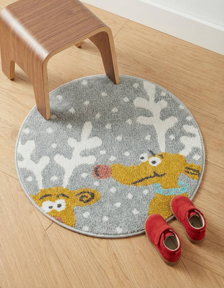 Detail image of 2' 2 x 2' 2 Reindeer Whimsy Kids Round Rug