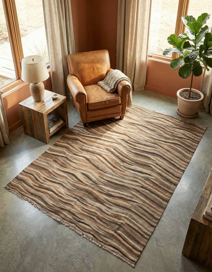 Detail image of 4' 10 x 6' 7 Hand Woven Kilim Modern Wool Rug