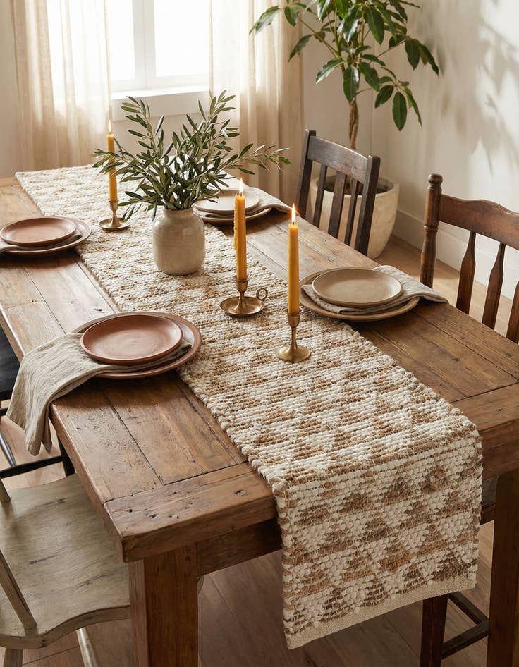 Detail image of 1' 2 x 10'  Hand Woven Chindi Jute Table Runner Rug