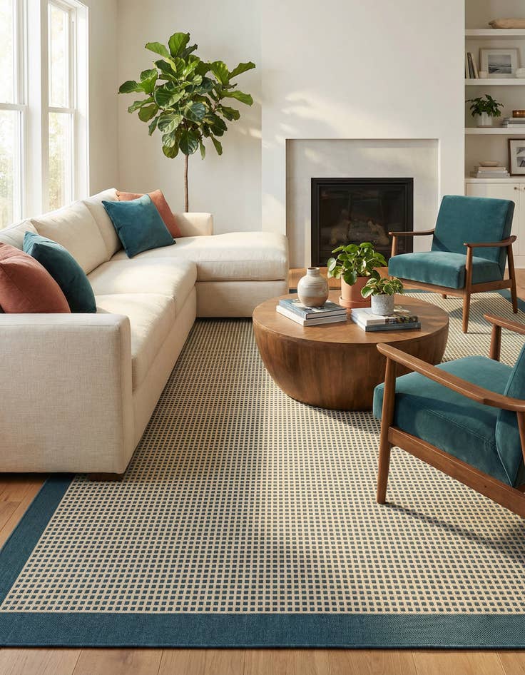 Detail image of 10' x 10' Easy-Clean Border Indoor / Outdoor Square Rug