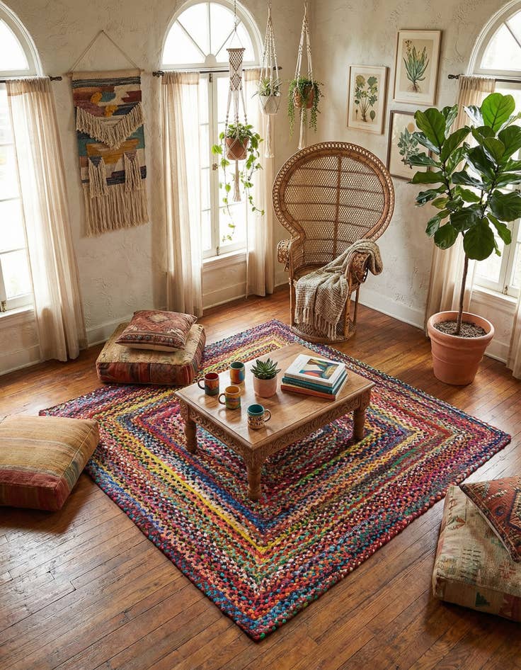 Detail image of 6' 1 x 6' 1  Hand Braided Chindi Square Rug