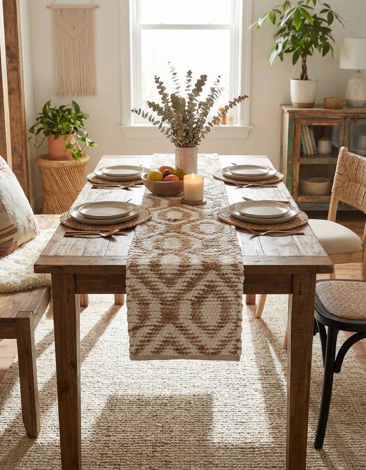 Detail image of 1' 2 x 8'  Hand Woven Chindi Jute Table Runner Rug