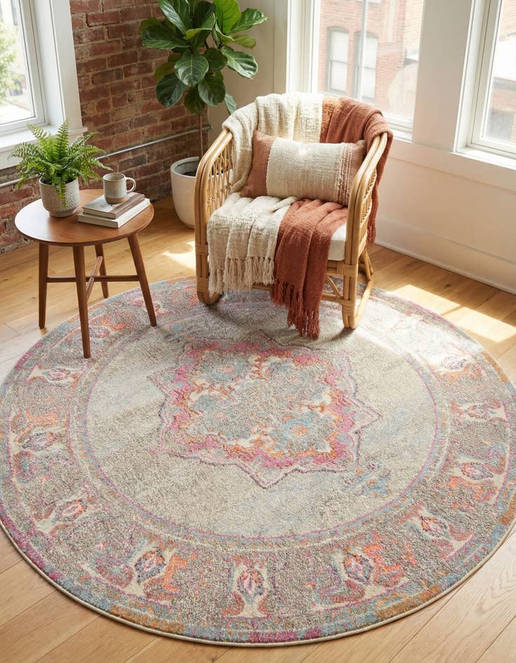 Detail image of 6' x 6' Washable Fleur Round Rug