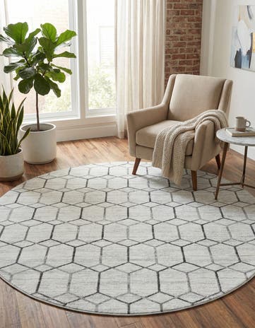 White Lattice Trellis Round Rug