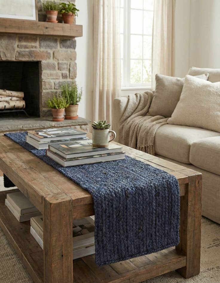 Detail image of  1' 2 x 4' 1  Hand Braided Jute Table Runner Rug