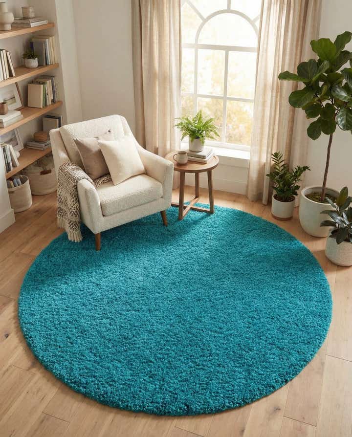 7' 10 x 7' 10 Solid Shag Round Rug