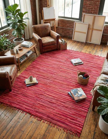 Red Hand Woven Chindi Cotton Rug