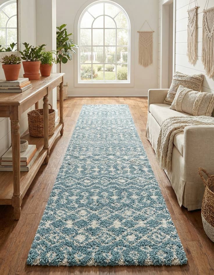 Detail image of 3' 3 x 16' 5 Moroccan Trellis Shag Runner Rug
