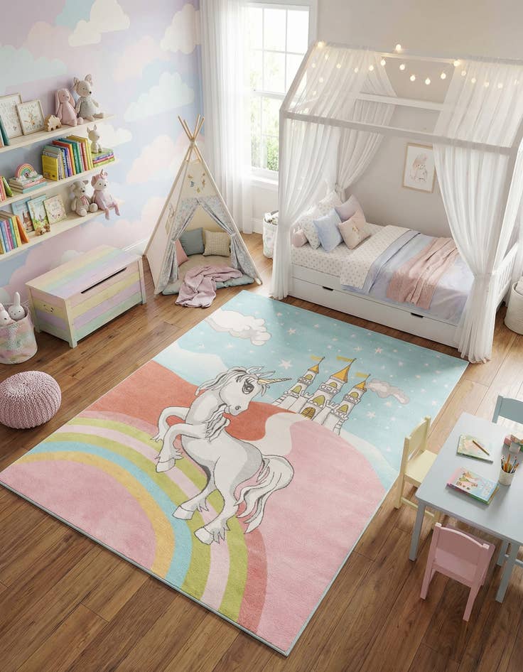 Detail image of  7' 10 x 10' Unicorn Whimsy Kids Rug