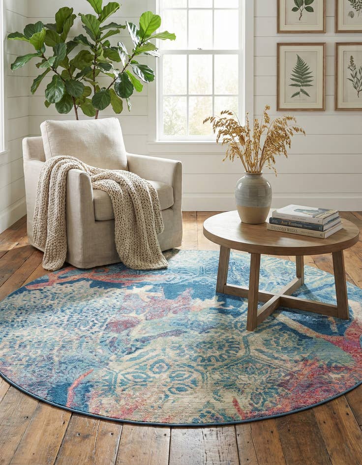 Detail image of 6' x 6' Easy-Clean Coastal Indoor / Outdoor Round Rug