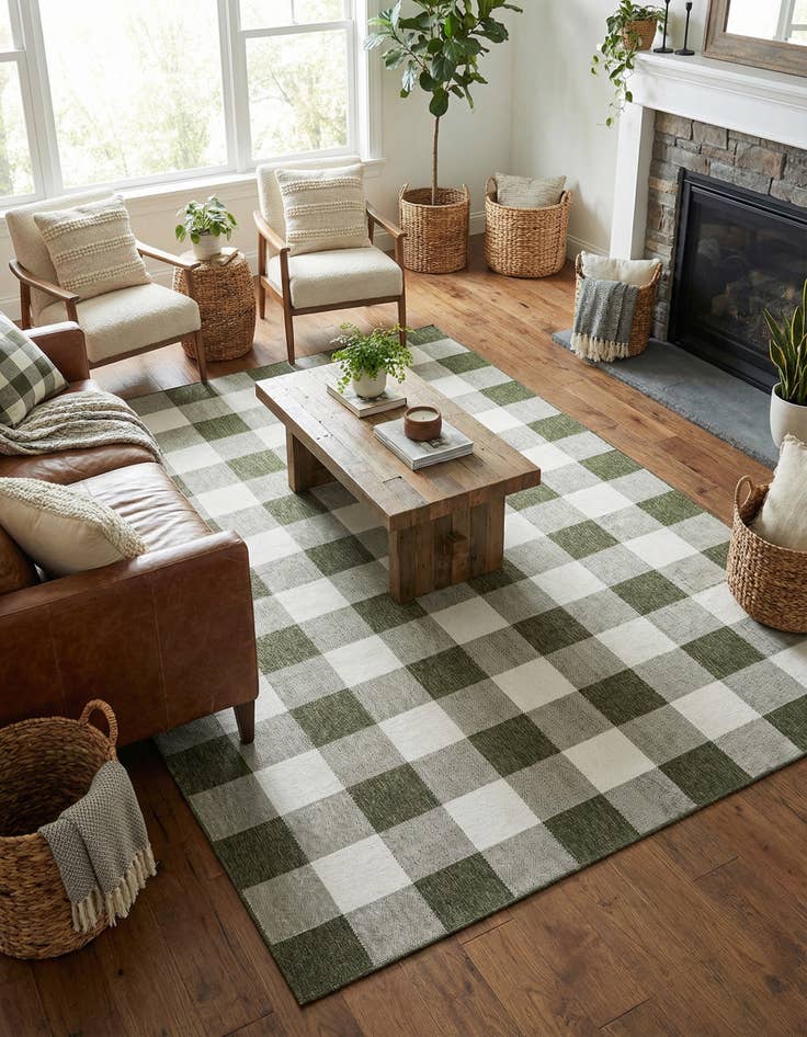 Detail image of 9' x 12'  Washable Checkered Indoor / Outdoor Rug