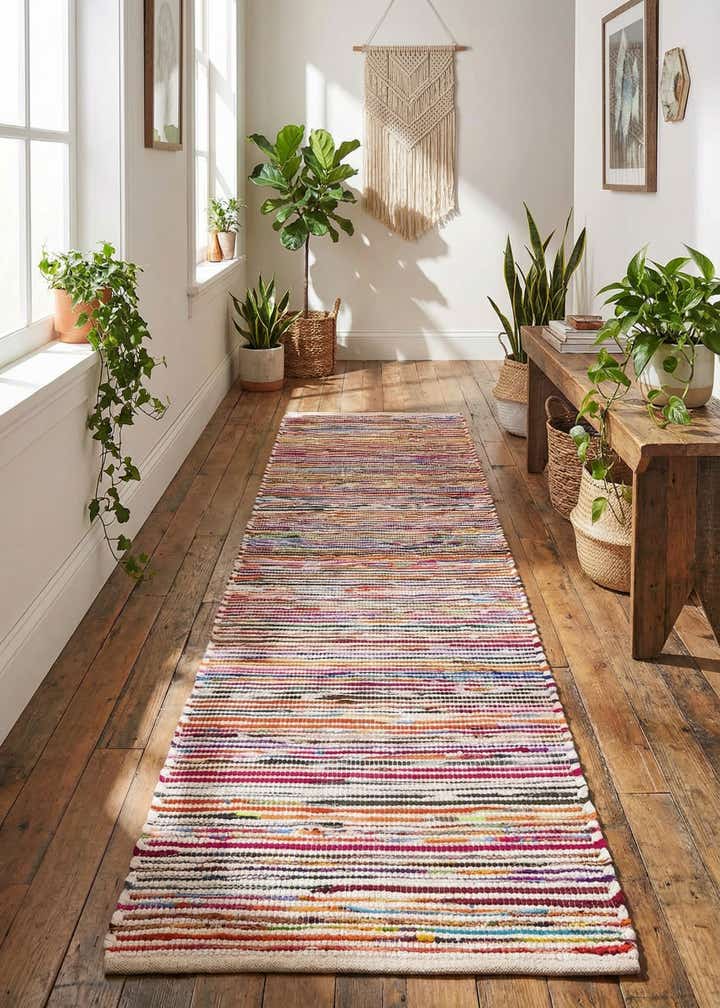 2' x 8' Hand Woven Chindi Cotton Runner Rug