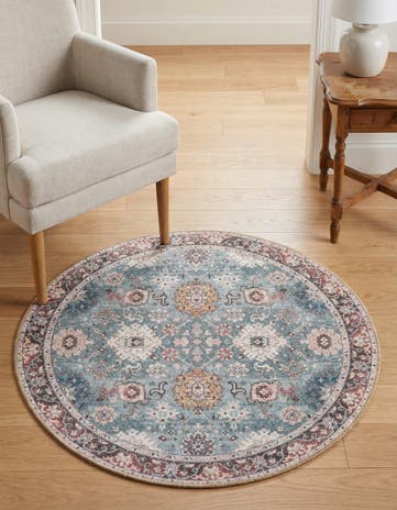 Green Washable Timeless Round Rug